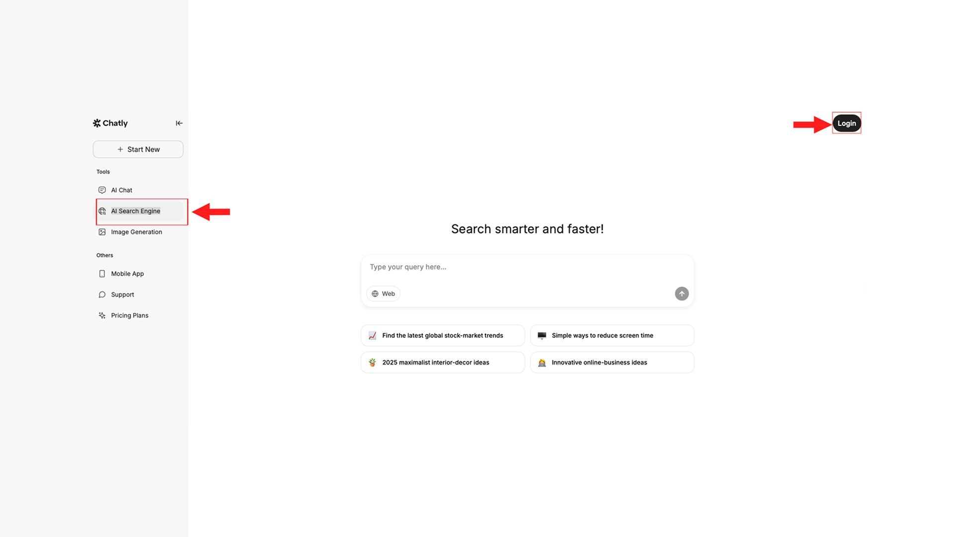 Log in to Chatly AI Search