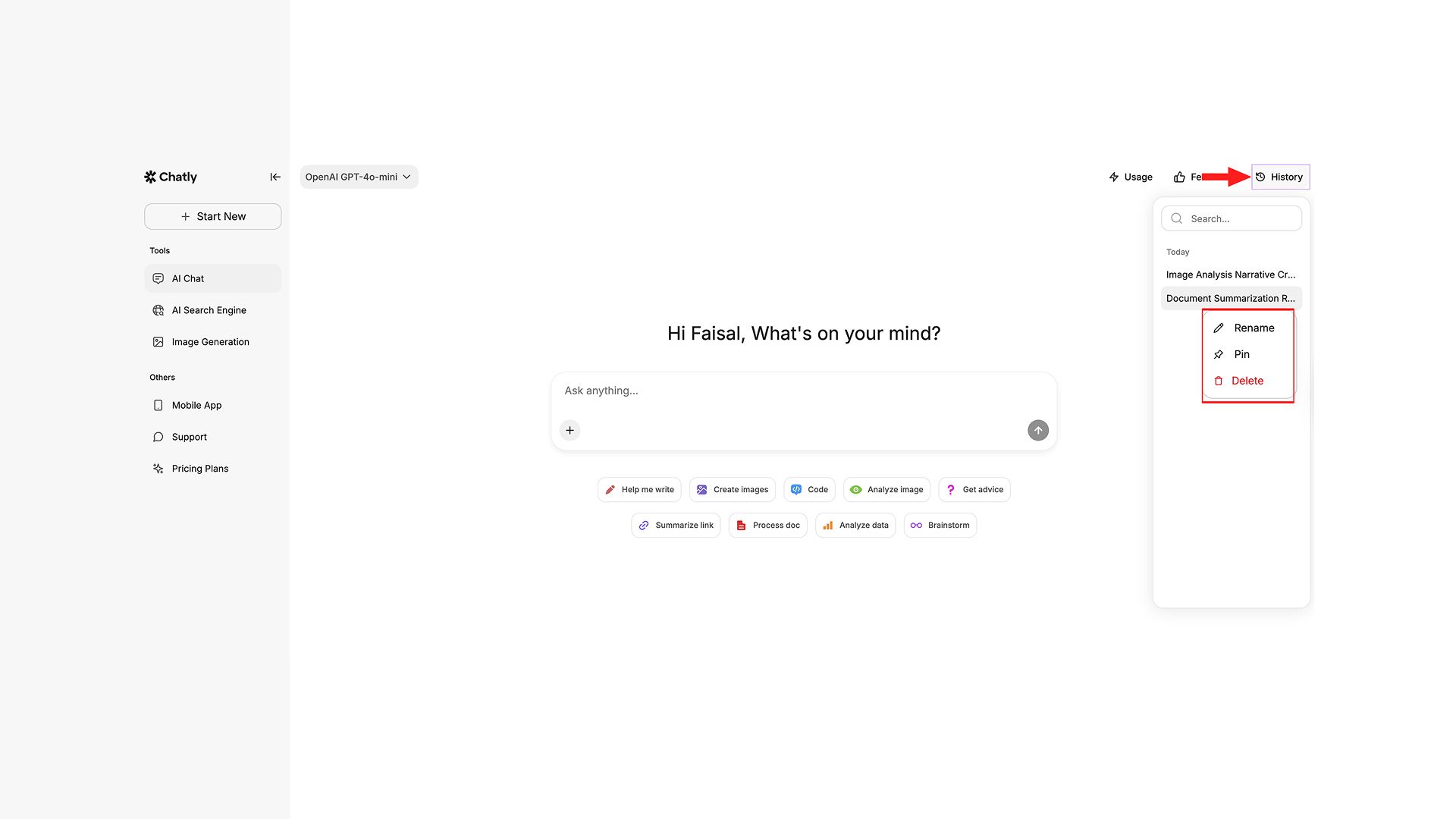 Accessing Previous Chats in History