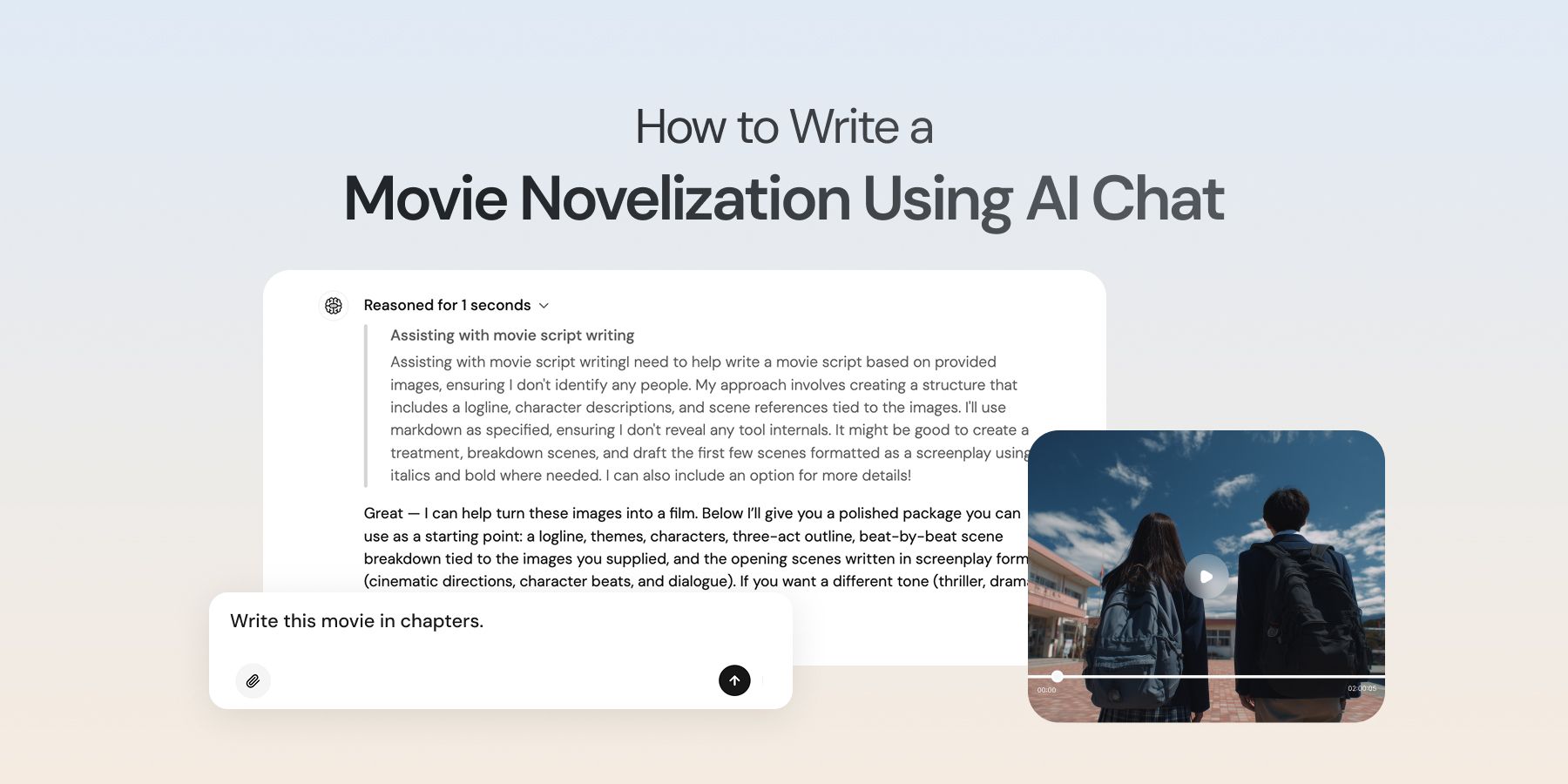 chatly how to write a movie novelization | movie novelization with AI chat | screenplay into novel | film novelization tips | adapt a film into a book | AI tools for writers | novelization writing guide