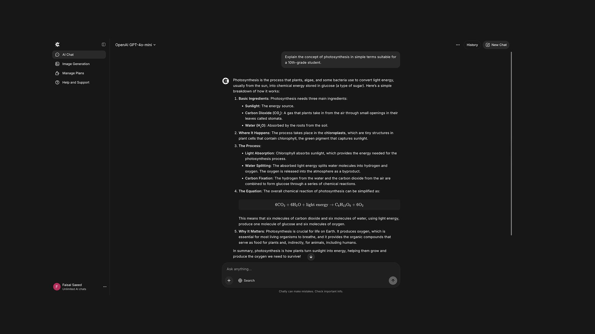Chatly's Response to Example Prompt