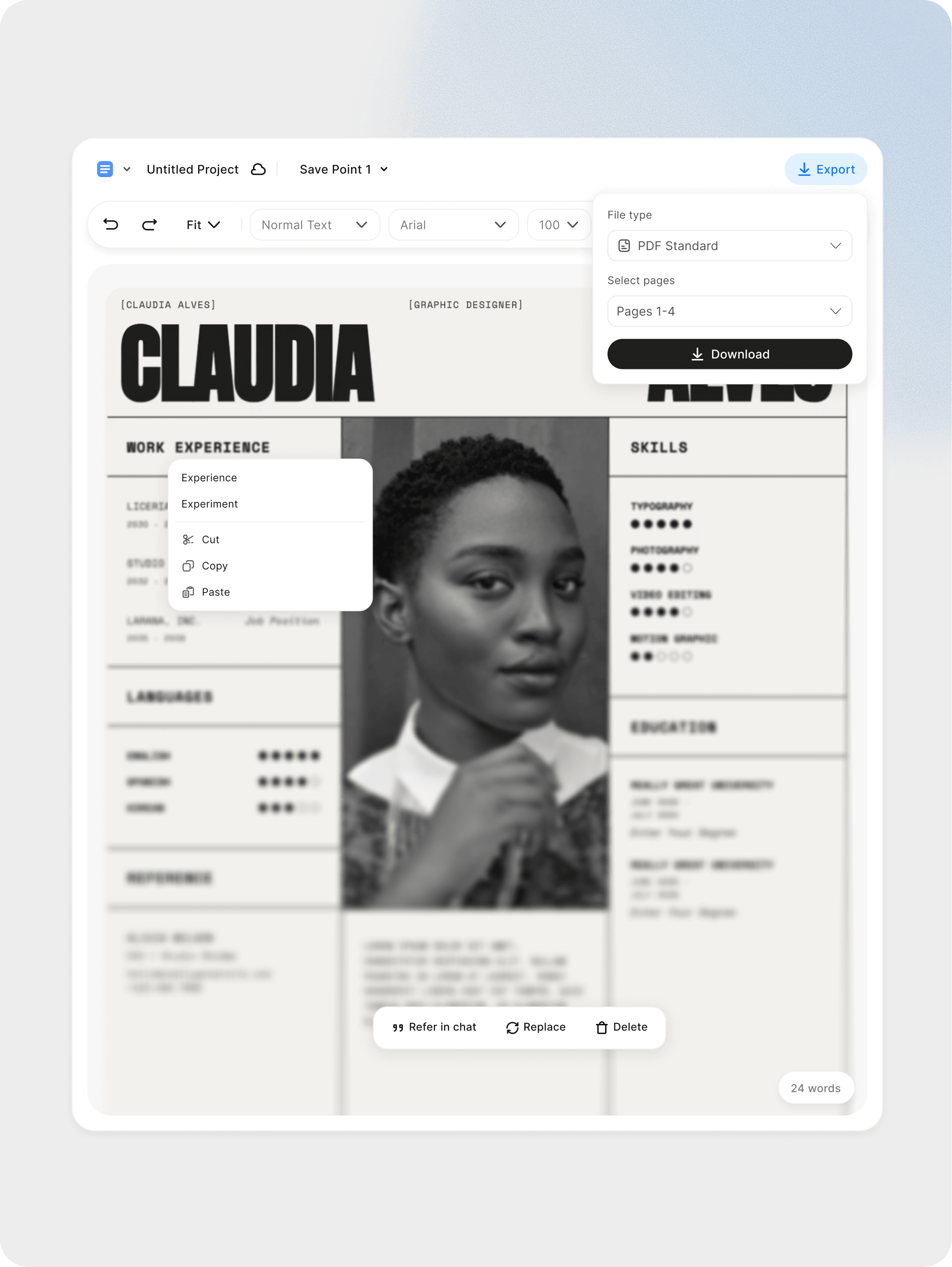 Customize, Review, and Export Resume