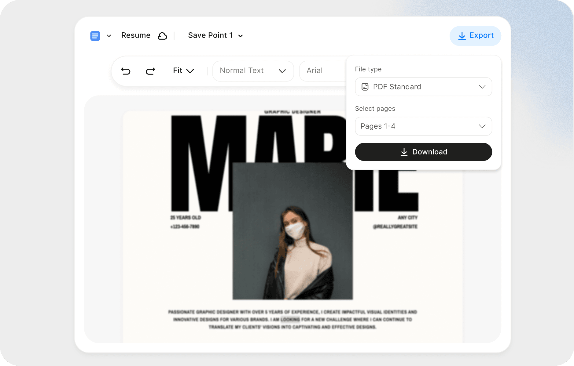 Review and Export a Professional Resume Online
