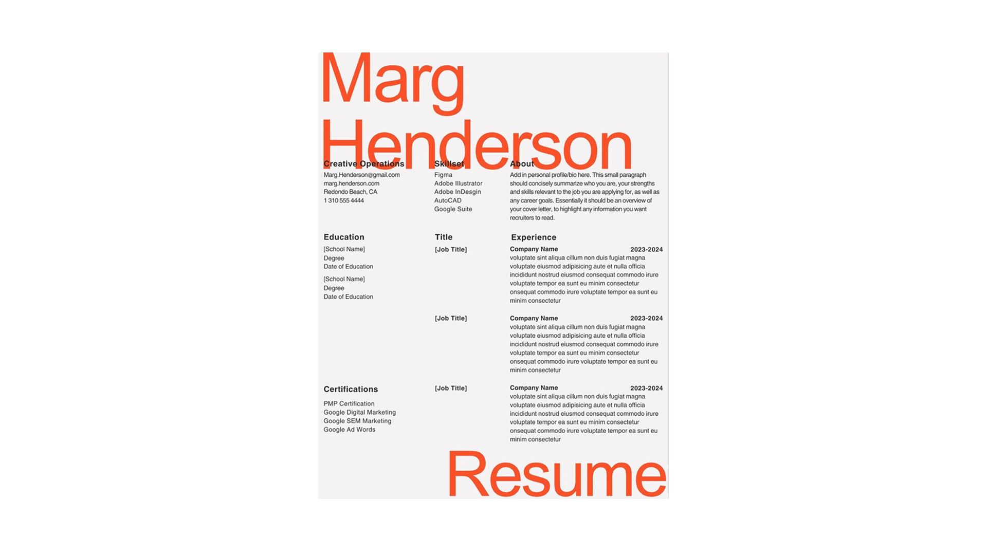 Minamalist Resume Template Generated with Chatly AI Docs