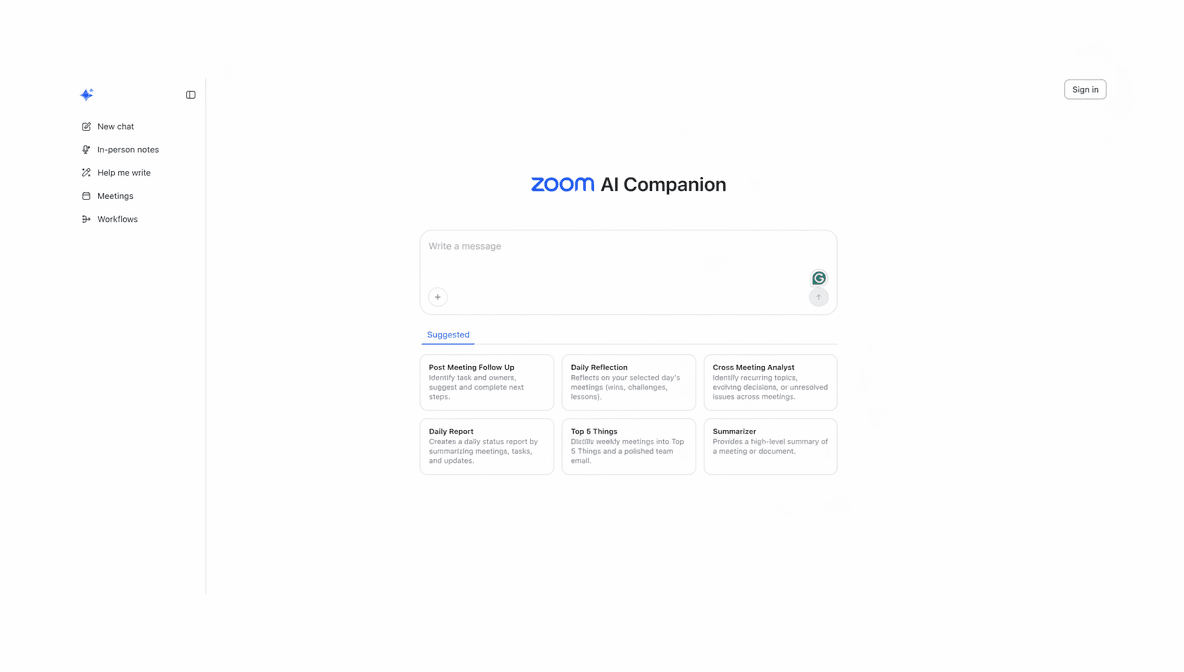 Zoom AI COmpanion Dashboard