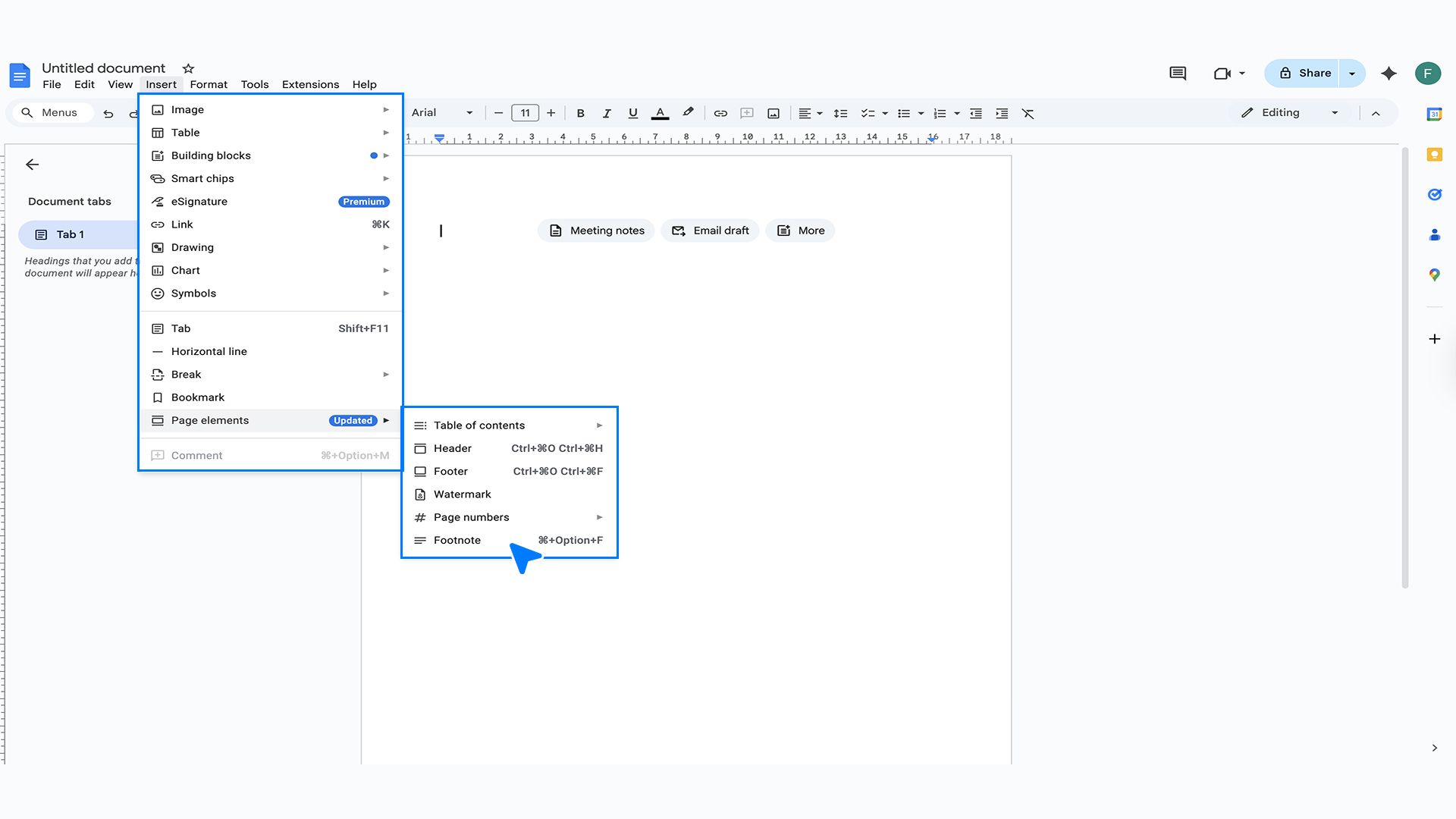 Adding Footnotes in Google Docs