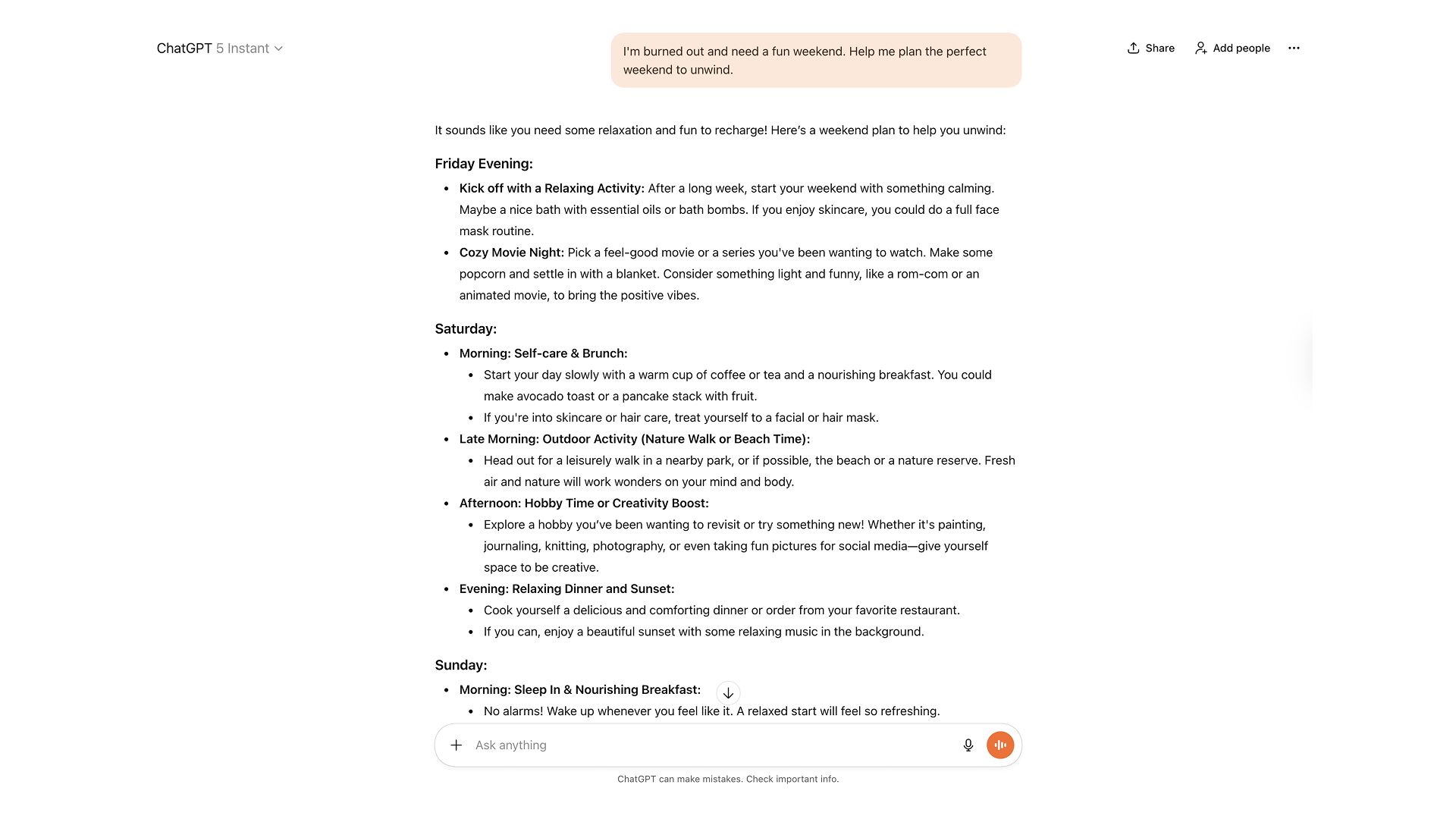 Conversational Response from GPT-5