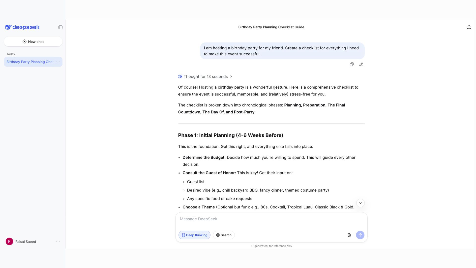 Plan and Execute with Deepseek AI